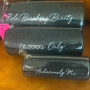 Sassy Jones Trio Unicorn Cosmetics Bags - Black